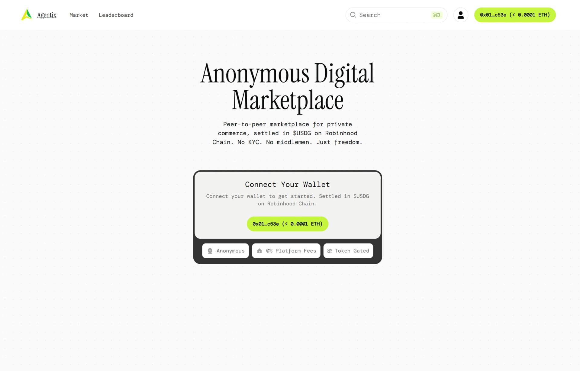 Agentix connect wallet interface